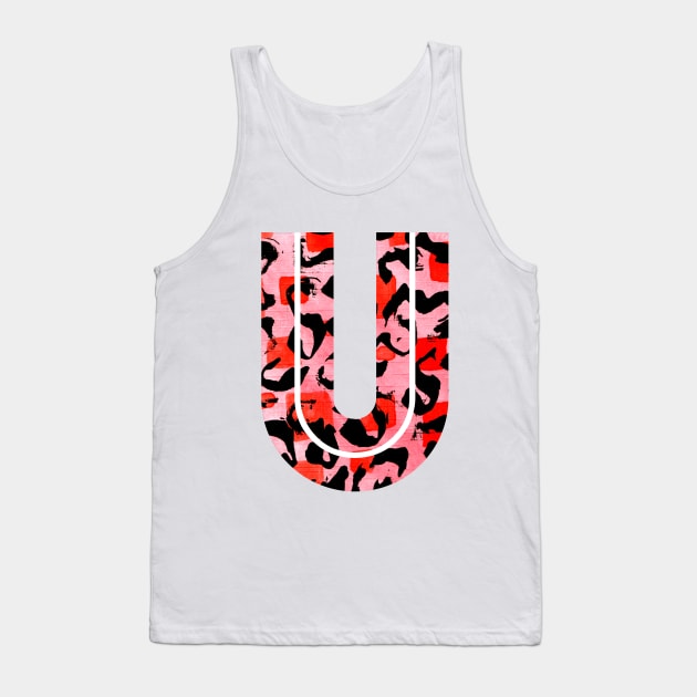 Letter U Watercolour Leopard Print Alphabet Red Tank Top by Squeeb Creative